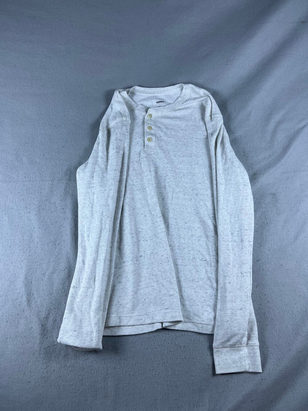 Sonoma Henley Shirt Mens XL White Heathered Long Sleeve Thermal Waffle Knit Tee